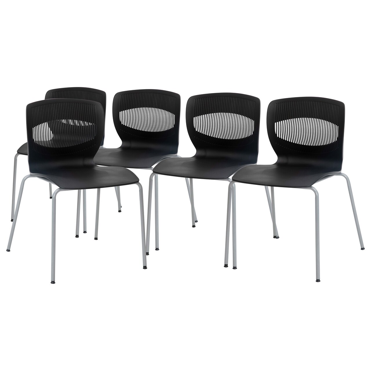 Emma and Oliver Arcana Series Set of 5 Heavy Duty 770 lb. Capacity Ergonomic Polypropylene Stack Chair with Lumbar Support and Steel Frame